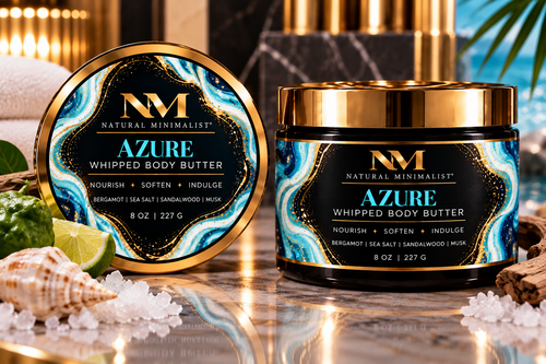 Natural Minimalist Azure Whipped Body Butter 8 oz jar and matching lid